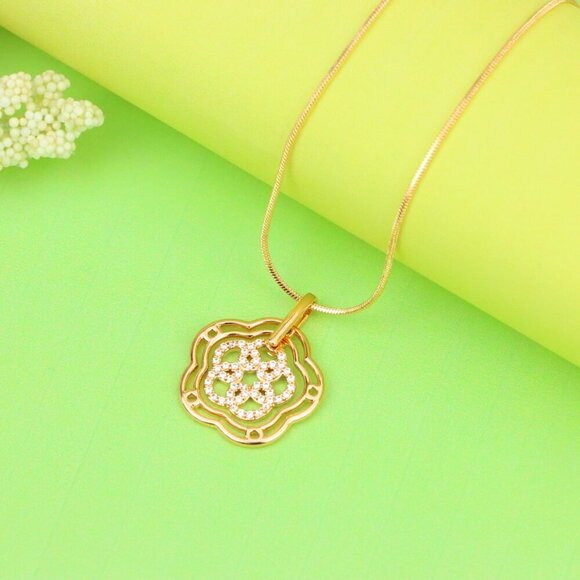 "Rose Gold Floral Geometric Pendant with Sparkling Stone Accents, XPPT1202 - Picture 5 of 13